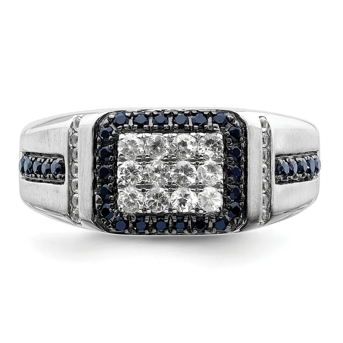 Goldia Rings 10k White Gold 38 Ct Lab Grown Diamond VSSI G and Lab Created Blue Sapphire Mens Ring