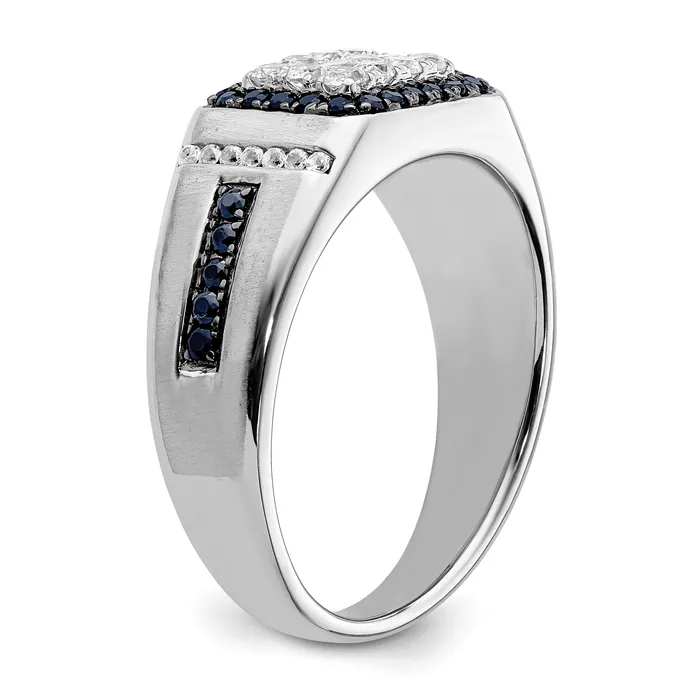 Goldia Rings 10k White Gold 38 Ct Lab Grown Diamond VSSI G and Lab Created Blue Sapphire Mens Ring