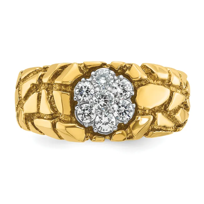 Goldia Rings 14k TwoTone 12 Ct Lab Grown Diamond VSSI G Mens Textured Cluster Nugget Ring