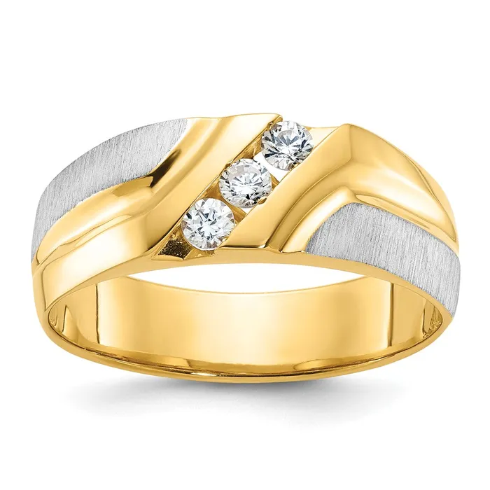Goldia Rings 14k Twotone Gold Mens Polished and Satin 14 carat Diamond Complete Ring Goldia Rings 14k Twotone Gold Mens Polished and Satin 14 carat Diamond Complete Ring