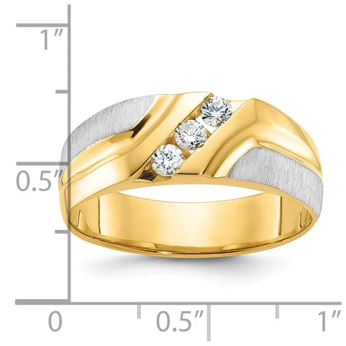 Goldia Rings 14k Twotone Gold Mens Polished and Satin 14 carat Diamond Complete Ring