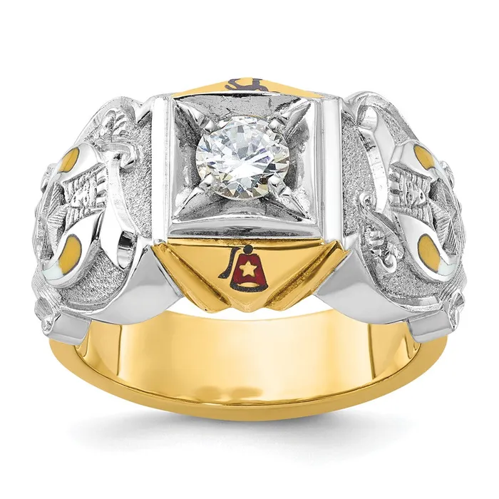 Goldia Rings 14k Twotone Gold Mens Polished and Textured Masonic Shriners Ring Mounting