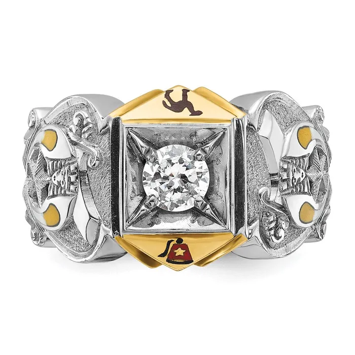 Goldia Rings 14k Twotone Gold Mens Polished and Textured Masonic Shriners Ring Mounting