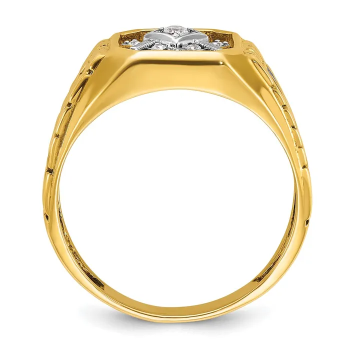 Goldia Rings 14k Twotone Gold Mens Polished and Textured with Blue Enamel and Diamond Blue Lodge Master Masonic Ring