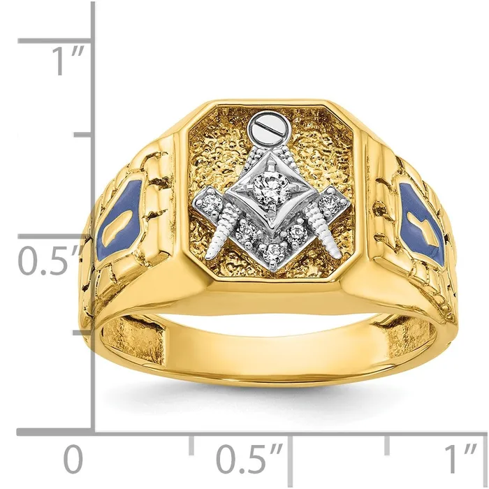 Goldia Rings 14k Twotone Gold Mens Polished and Textured with Blue Enamel and Diamond Blue Lodge Master Masonic Ring