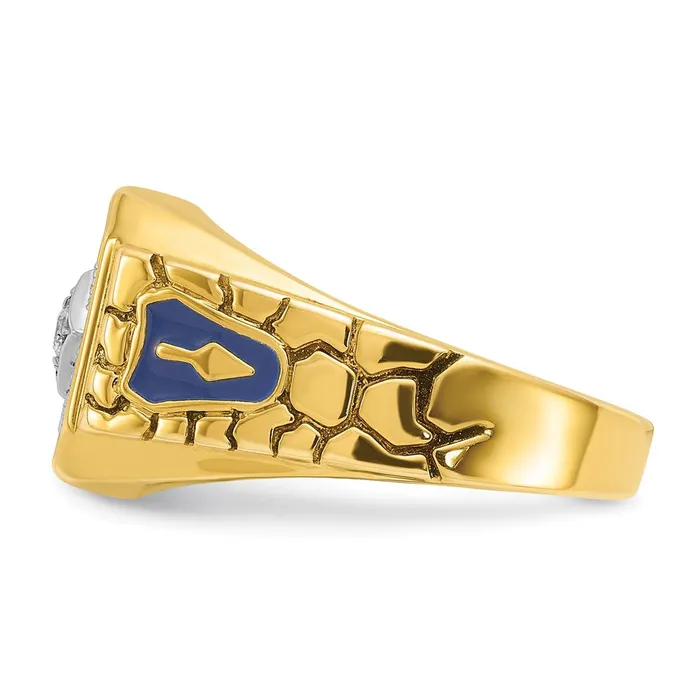 Goldia Rings 14k Twotone Gold Mens Polished and Textured with Blue Enamel and Diamond Blue Lodge Master Masonic Ring