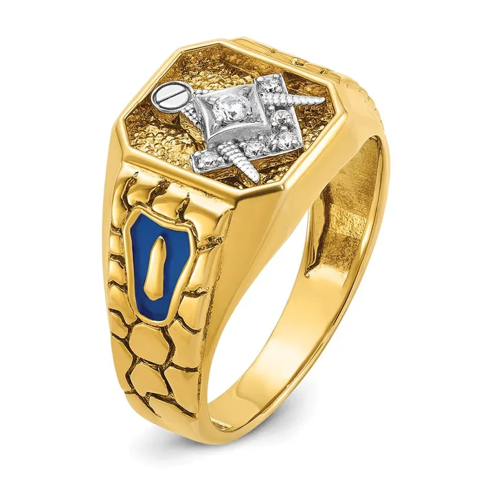 Goldia Rings 14k Twotone Gold Mens Polished and Textured with Blue Enamel and Diamond Blue Lodge Master Masonic Ring