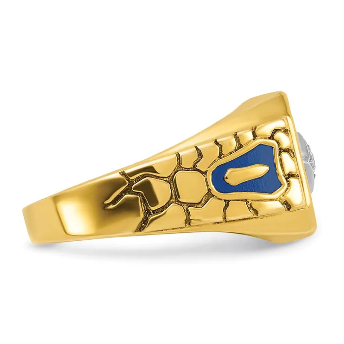 Goldia Rings 14k Twotone Gold Mens Polished and Textured with Blue Enamel and Diamond Blue Lodge Master Masonic Ring
