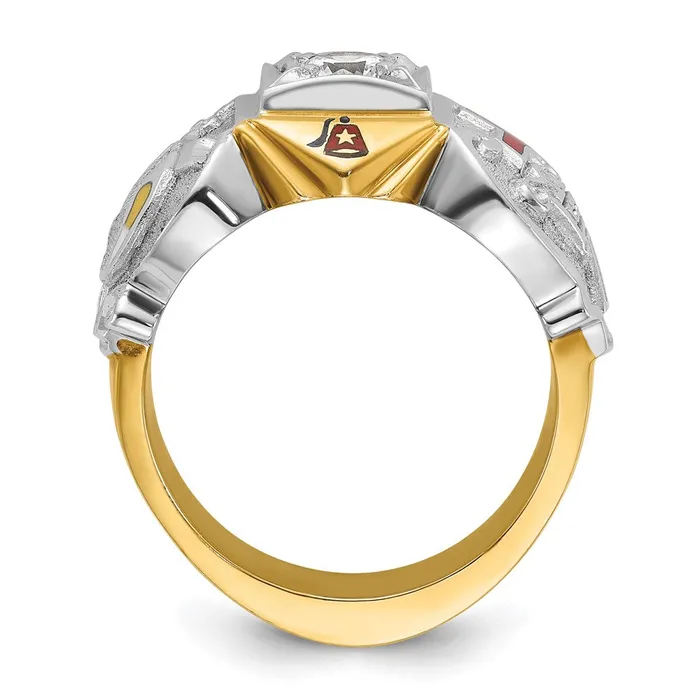 Goldia Rings 14k Twotone Gold Mens Polished and Textured with Multicolor Enamel and Diamond Knights Templar Masonic Shriners Ring