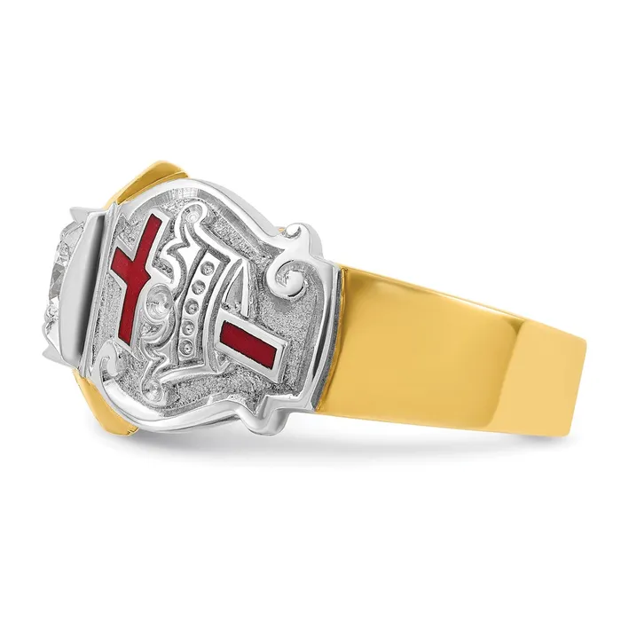 Goldia Rings 14k Twotone Gold Mens Polished and Textured with Multicolor Enamel and Diamond Knights Templar Masonic Shriners Ring
