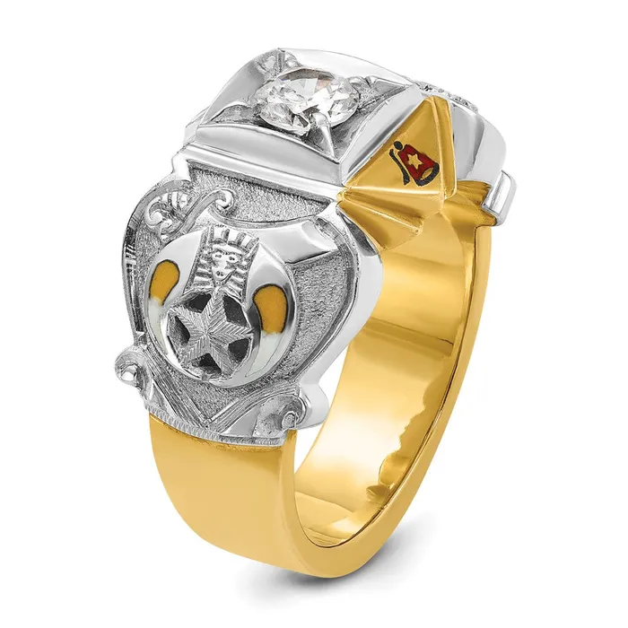 Goldia Rings 14k Twotone Gold Mens Polished and Textured with Multicolor Enamel and Diamond Knights Templar Masonic Shriners Ring