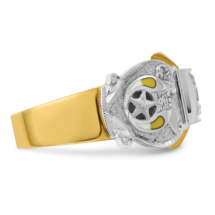 Goldia Rings 14k Twotone Gold Mens Polished and Textured with Multicolor Enamel and Diamond Knights Templar Masonic Shriners Ring