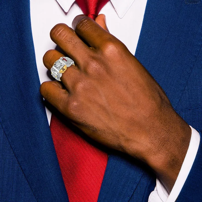 Goldia Rings 14k Twotone Gold Mens Polished and Textured with Multicolor Enamel and Diamond Knights Templar Masonic Shriners Ring