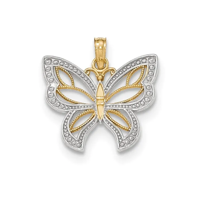 Goldia Rings 14k Twotone Gold Polished 3D Beaded Butterfly with Wings Pendant Goldia Rings 14k Twotone Gold Polished 3D Beaded Butterfly with Wings Pendant