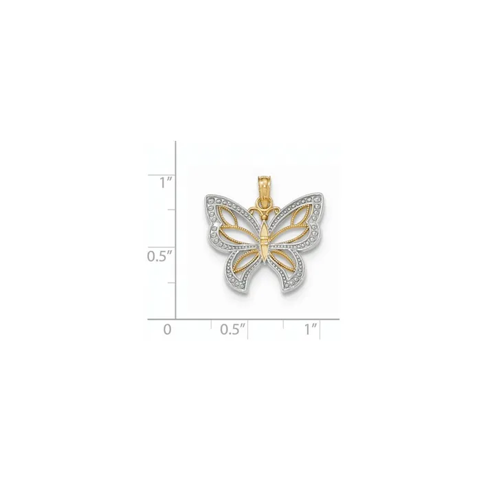 Goldia Rings 14k Twotone Gold Polished 3D Beaded Butterfly with Wings Pendant