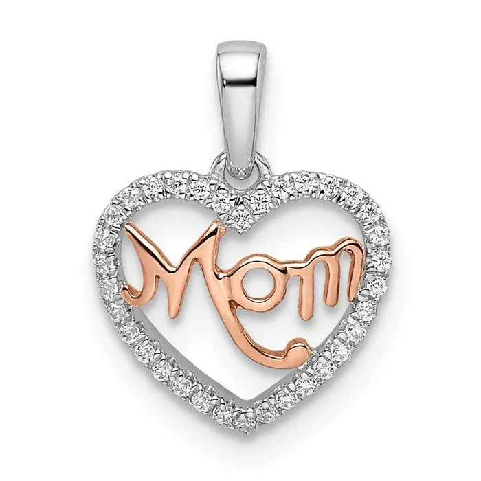 Goldia Rings 14k TwoTone Gold Real Diamond White and Rose Mom Heart Pendant Goldia Rings 14k TwoTone Gold Real Diamond White and Rose Mom Heart Pendant