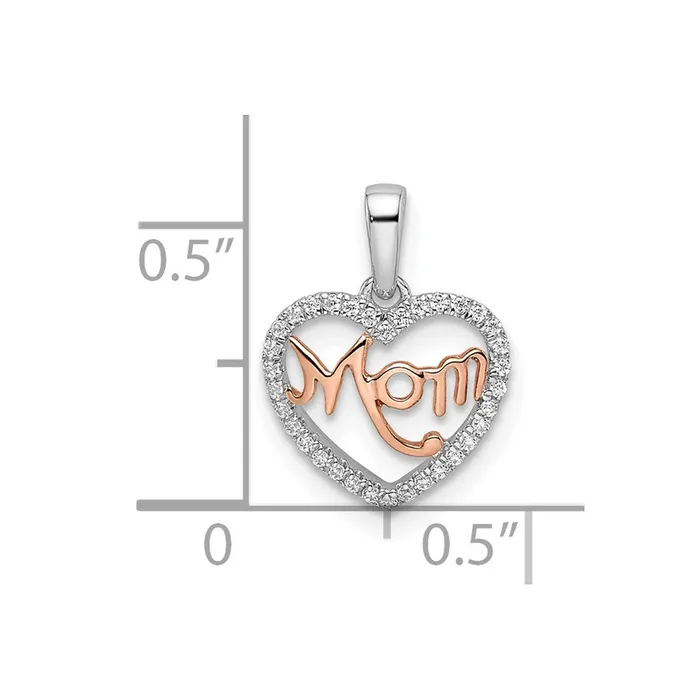 Goldia Rings 14k TwoTone Gold Real Diamond White and Rose Mom Heart Pendant