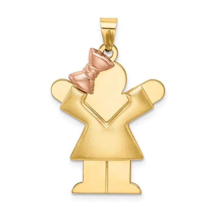 Goldia Rings 14k Twotone Gold Twotone Gold Puffed Girl with Bow on Left Engravable Charm Goldia Rings 14k Twotone Gold Twotone Gold Puffed Girl with Bow on Left Engravable Charm