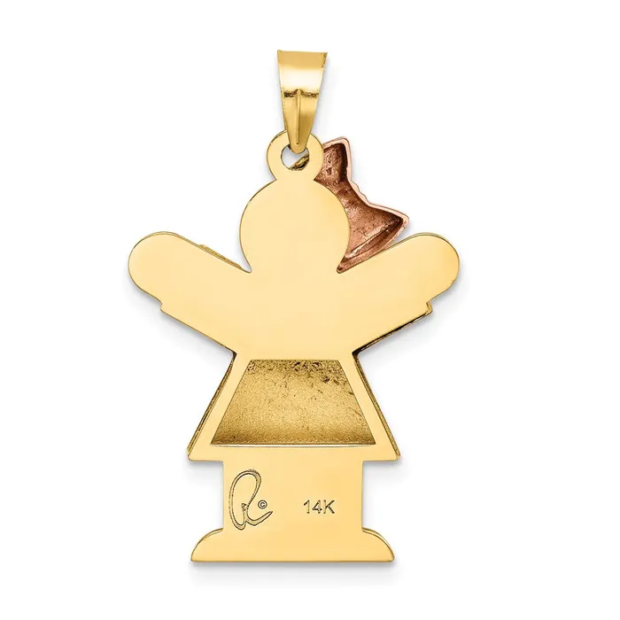 Goldia Rings 14k Twotone Gold Twotone Gold Puffed Girl with Bow on Left Engravable Charm