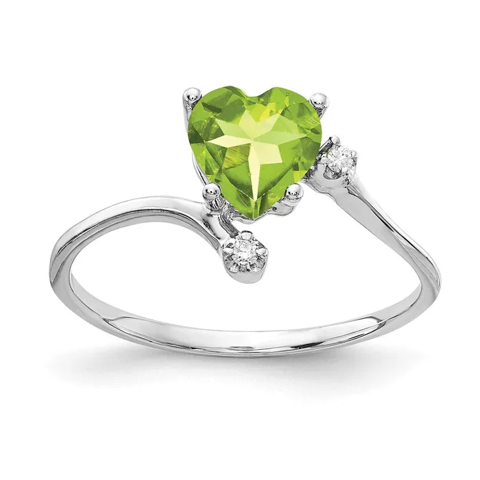 Goldia Rings 14k White Gold 6mm Heart Peridot AA Diamond ring