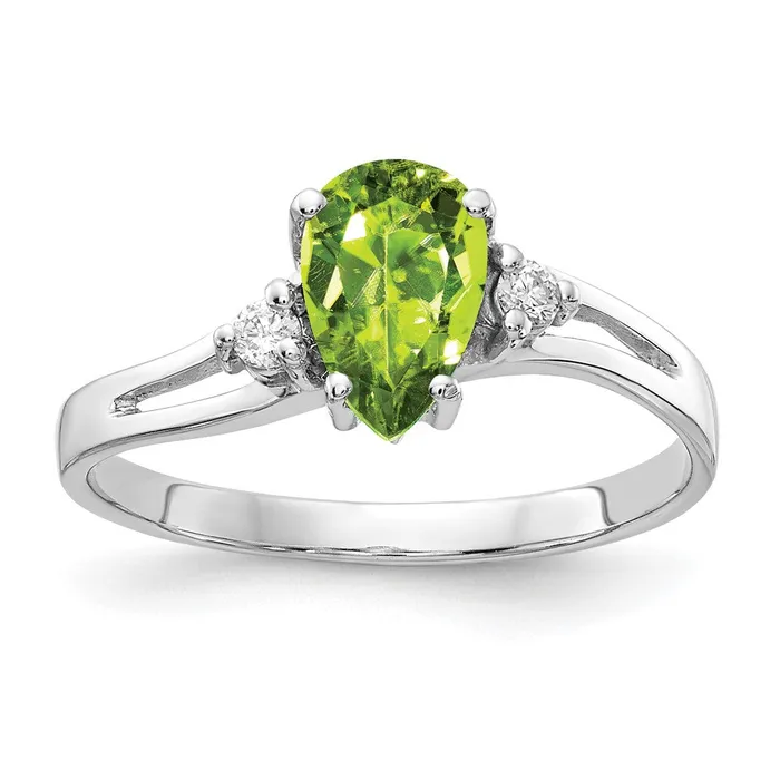 Goldia Rings 14k White Gold 7x5mm Pear Peridot AA Diamond ring