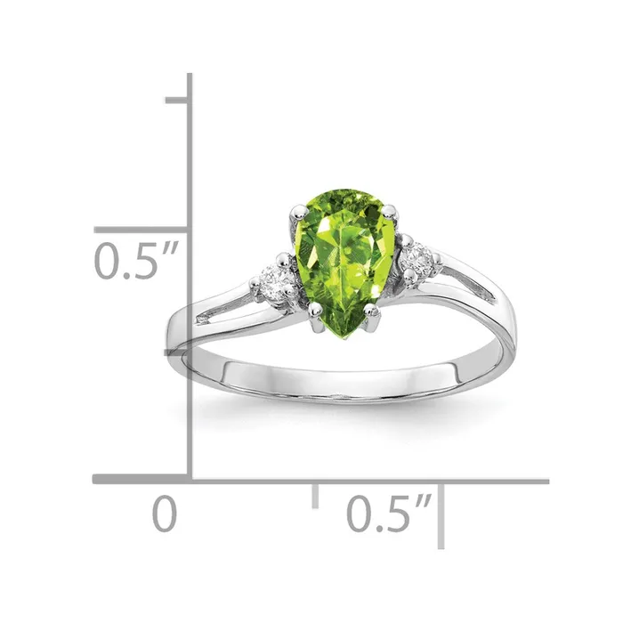 Goldia Rings 14k White Gold 7x5mm Pear Peridot AA Diamond ring