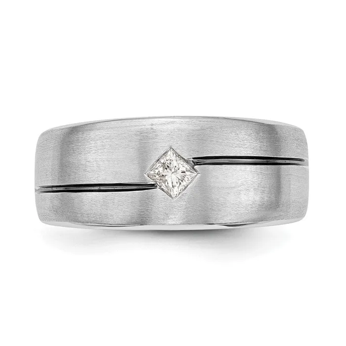 Goldia Rings 14k White Gold Raised Square Bezel Enameled 15 carat Diamond Complete Mens Ring
