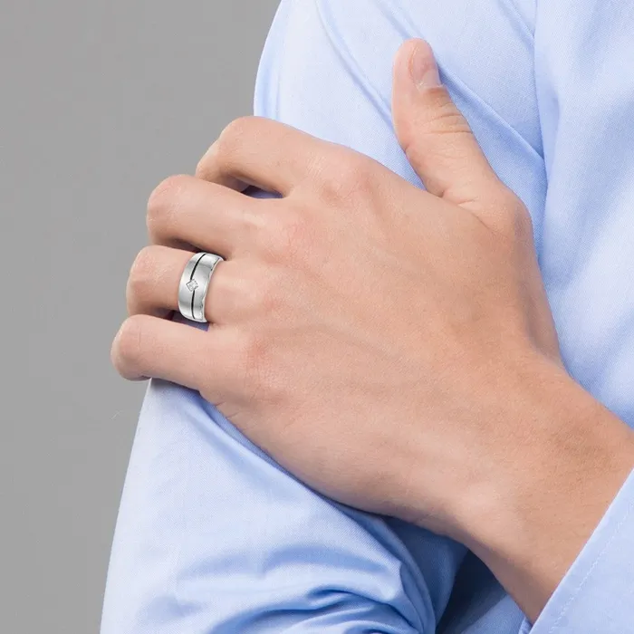 Goldia Rings 14k White Gold Raised Square Bezel Enameled 15 carat Diamond Complete Mens Ring