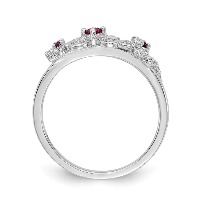 Goldia Rings 14k White Gold Real Diamond and Ruby Flower Ring