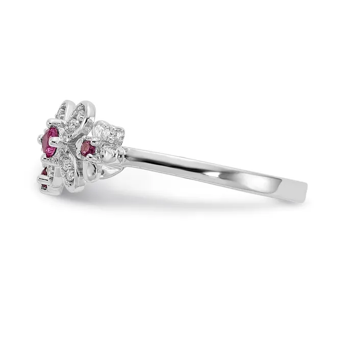 Goldia Rings 14k White Gold Real Diamond and Ruby Flower Ring