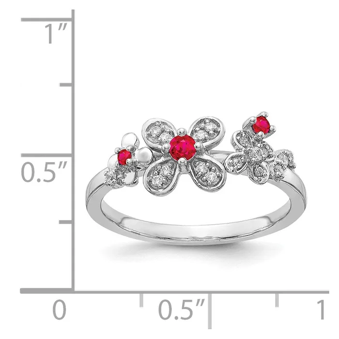 Goldia Rings 14k White Gold Real Diamond and Ruby Flower Ring