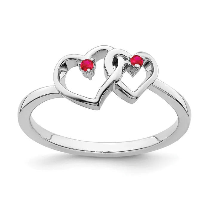 Goldia Rings 14k White Gold Ruby Double Heart Ring