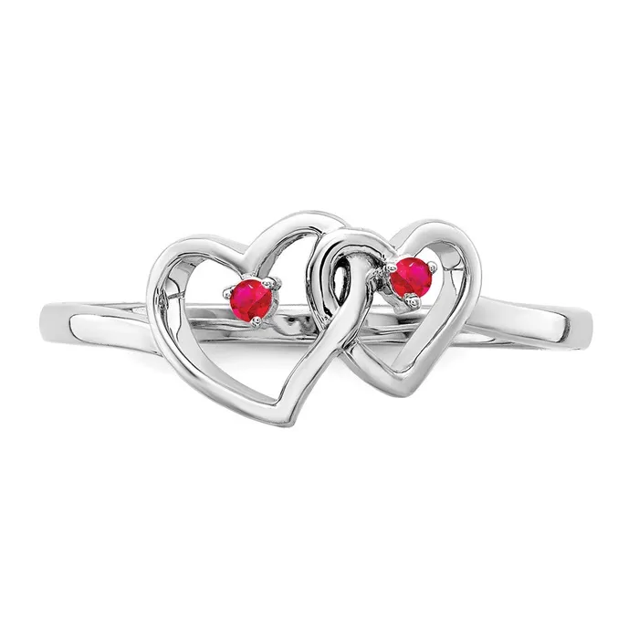 Goldia Rings 14k White Gold Ruby Double Heart Ring