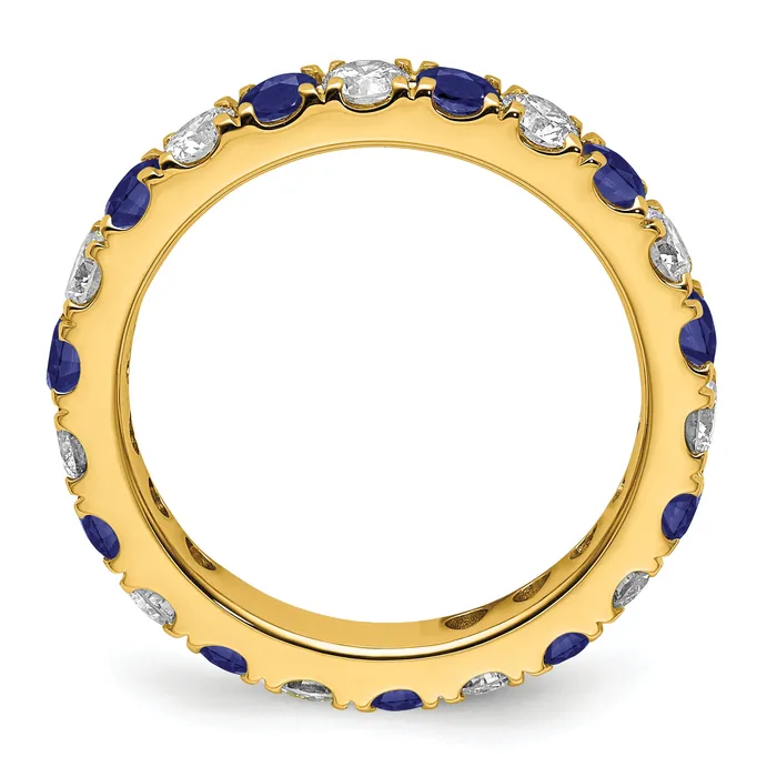 Goldia Rings 14k Yellow Gold 1 Ct Lab Grown Diamond VSSI G and Lab Created Blue Sapphire Eternity Band Ring