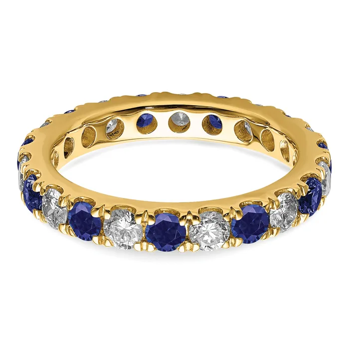 Goldia Rings 14k Yellow Gold 1 Ct Lab Grown Diamond VSSI G and Lab Created Blue Sapphire Eternity Band Ring