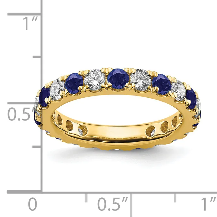 Goldia Rings 14k Yellow Gold 1 Ct Lab Grown Diamond VSSI G and Lab Created Blue Sapphire Eternity Band Ring