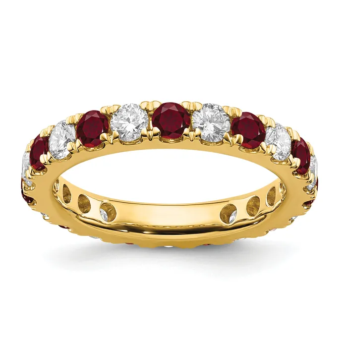 Goldia Rings 14k Yellow Gold 1 Ct Lab Grown Diamond VSSI G and Lab Created Ruby Eternity Band Ring Goldia Rings 14k Yellow Gold 1 Ct Lab Grown Diamond VSSI G and Lab Created Ruby Eternity Band Ring