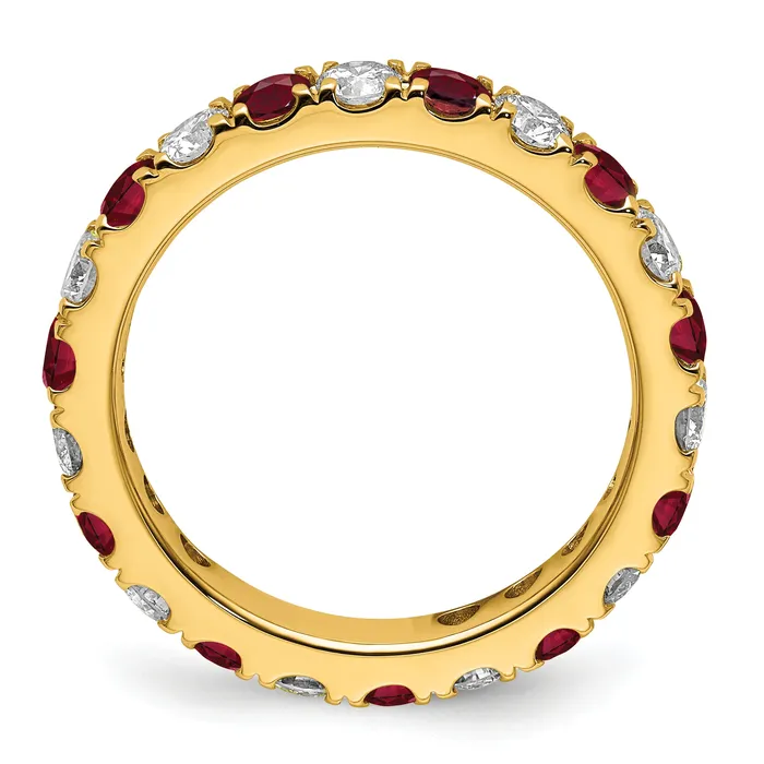 Goldia Rings 14k Yellow Gold 1 Ct Lab Grown Diamond VSSI G and Lab Created Ruby Eternity Band Ring