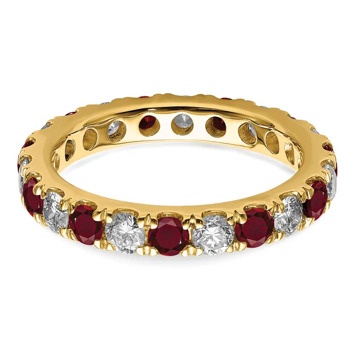 Goldia Rings 14k Yellow Gold 1 Ct Lab Grown Diamond VSSI G and Lab Created Ruby Eternity Band Ring