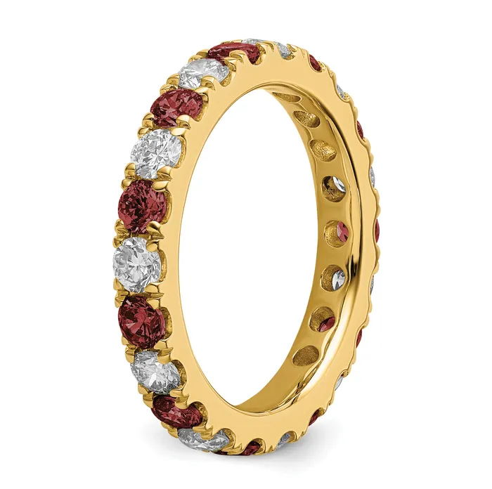 Goldia Rings 14k Yellow Gold 1 Ct Lab Grown Diamond VSSI G and Lab Created Ruby Eternity Band Ring