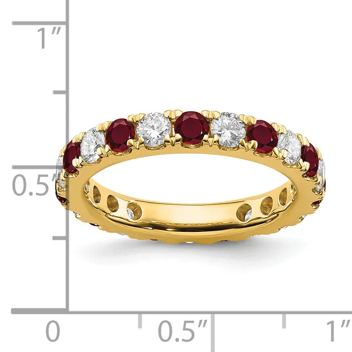 Goldia Rings 14k Yellow Gold 1 Ct Lab Grown Diamond VSSI G and Lab Created Ruby Eternity Band Ring