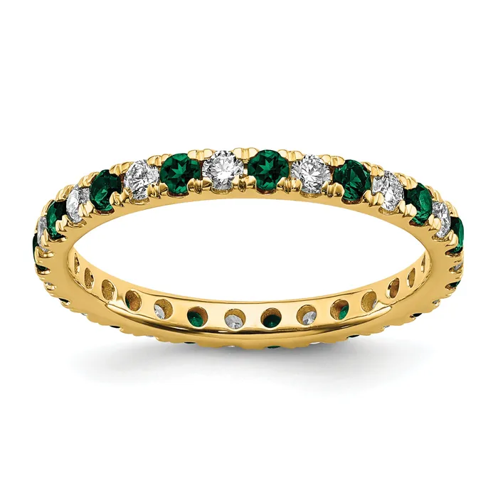 Goldia Rings 14k Yellow Gold 38 Ct Lab Grown Diamond VSSI G and Lab Created Emerald Eternity Band Ring Goldia Rings 14k Yellow Gold 38 Ct Lab Grown Diamond VSSI G and Lab Created Emerald Eternity Band Ring