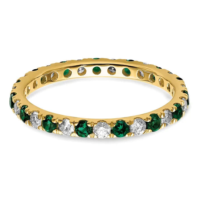 Goldia Rings 14k Yellow Gold 38 Ct Lab Grown Diamond VSSI G and Lab Created Emerald Eternity Band Ring