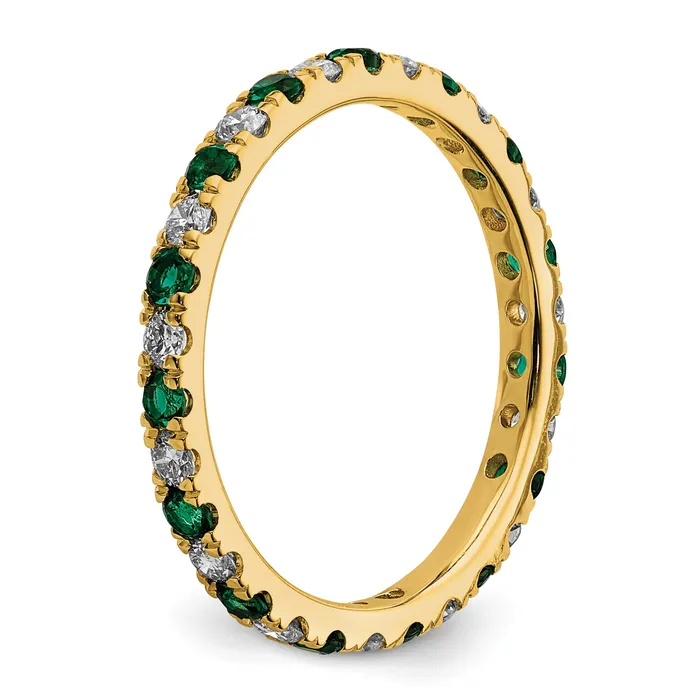 Goldia Rings 14k Yellow Gold 38 Ct Lab Grown Diamond VSSI G and Lab Created Emerald Eternity Band Ring