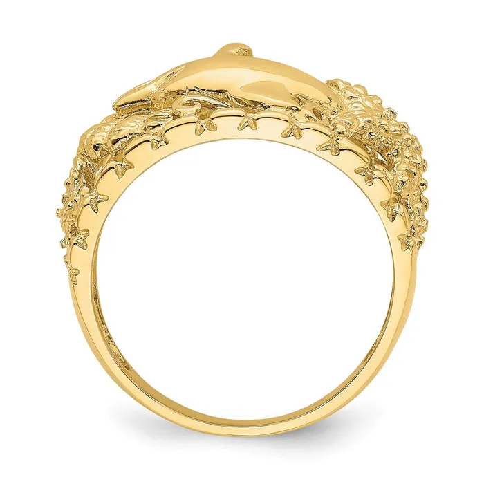 Goldia Rings 14K Yellow Gold Dolphin and Sand Dollar Ring
