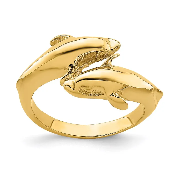 Goldia Rings 14K Yellow Gold Double Dolphins Ring