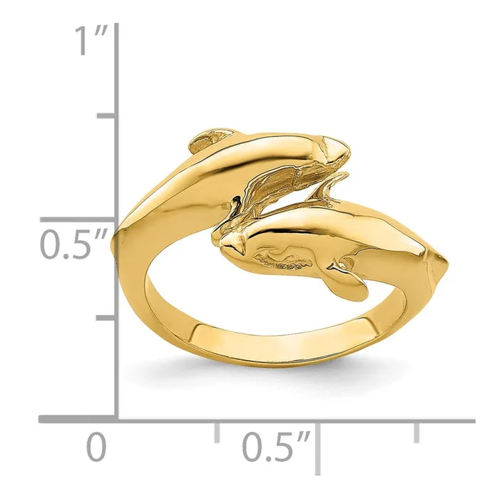 Goldia Rings 14K Yellow Gold Double Dolphins Ring