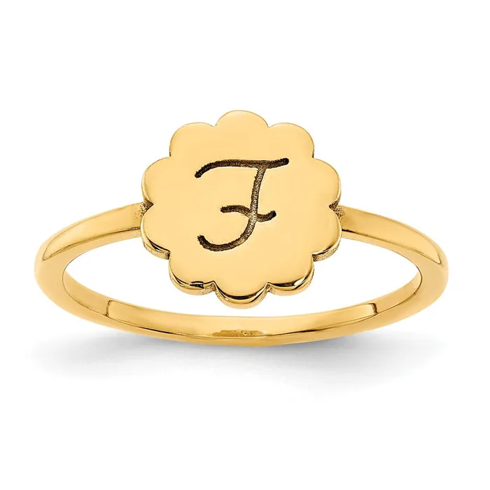 Goldia Rings 14K Yellow Gold Initial Flower Signet Ring