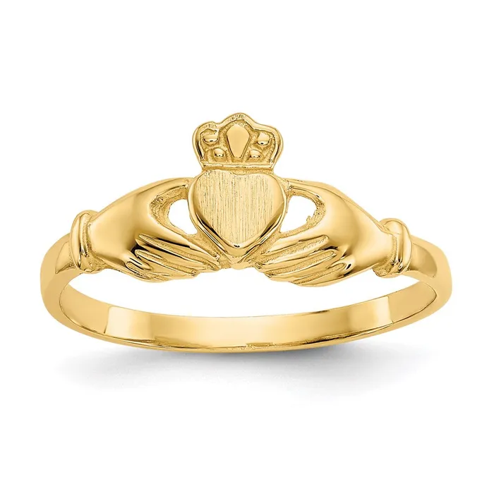 Goldia Rings 14K Yellow Gold Polished and Satin Claddagh Ring