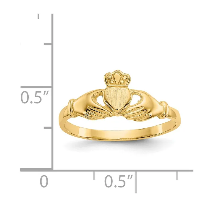 Goldia Rings 14K Yellow Gold Polished and Satin Claddagh Ring
